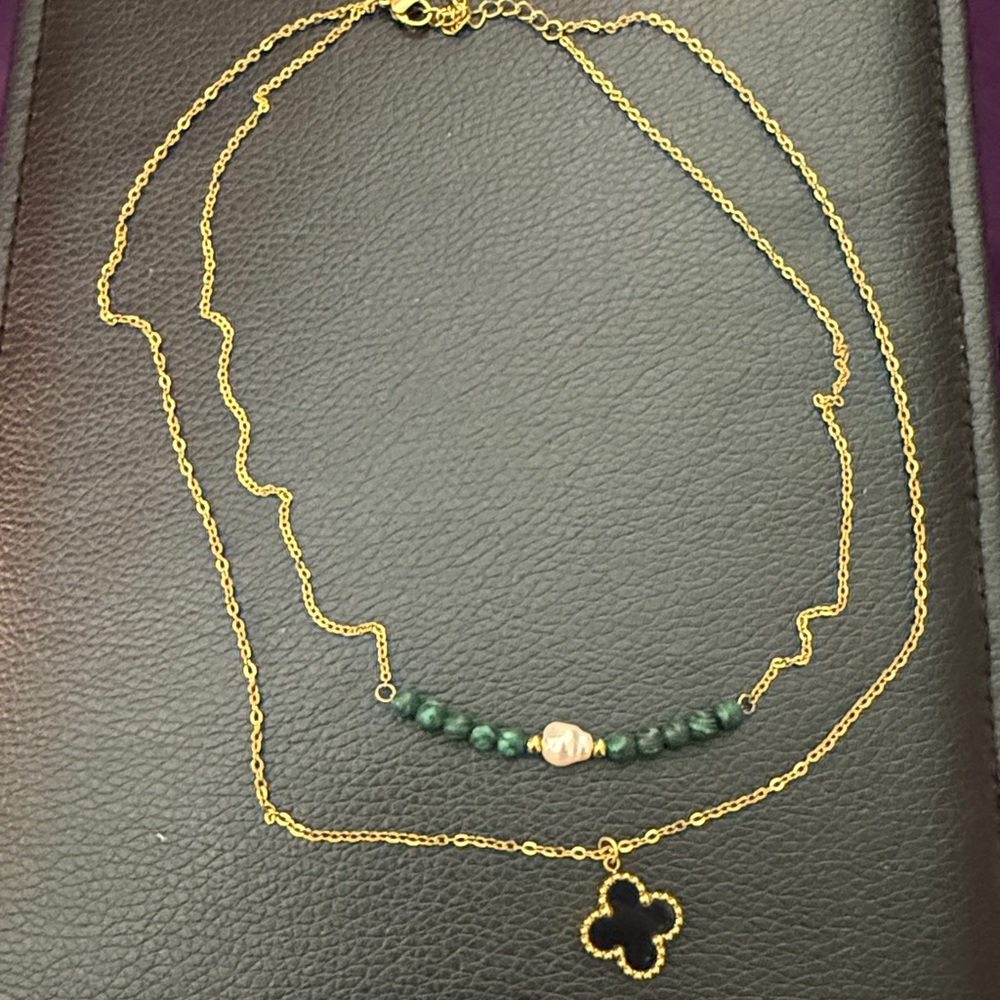 Gold Layered Necklace with Black Pendant
